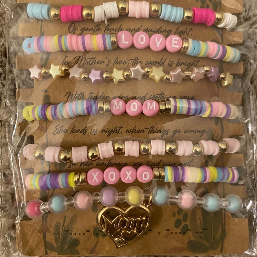Mother's Day Stretch Clay Stackable Boho Bracelets, One Size, NWT.